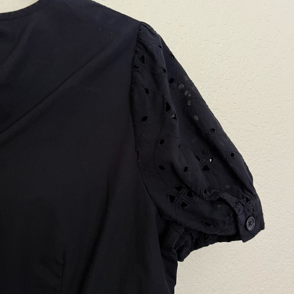 Who What Wear, Eyelet Peplum Top, Black, 100% Cotton, Puff Sleeve Blouse - Picture 10 of 12